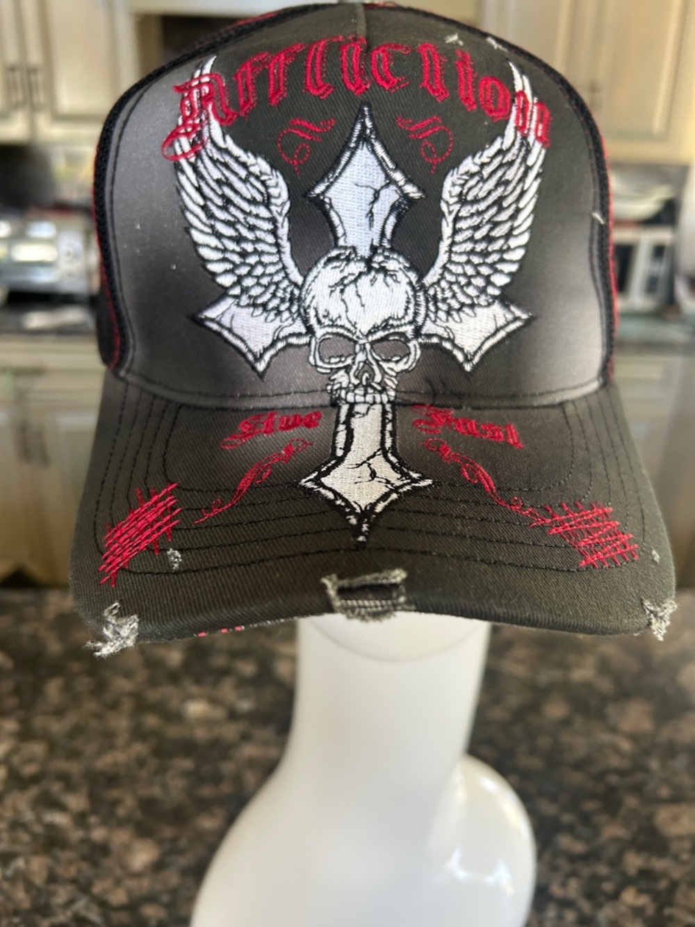 AFFLICTION LIVE FAST BLACK WASH TRUCKER HAT NWT